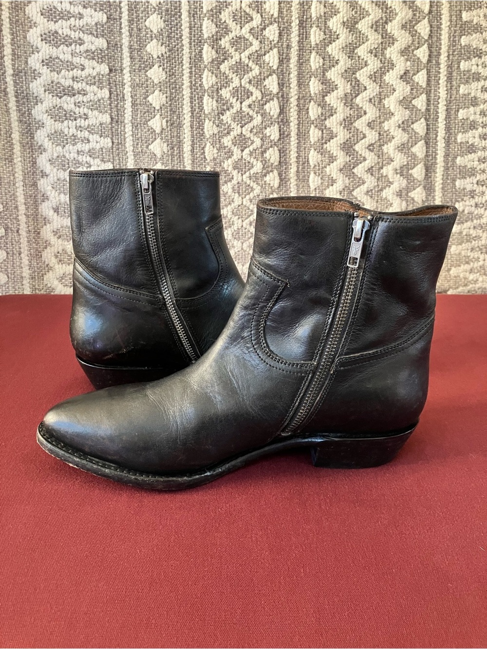 Frye Black Leather Side-Zip Ankle Booties